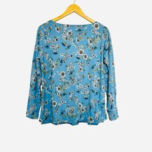 J. Jill Size S Blue Floral Print Soft Luxe Supima Boat Neck Tee Relaxed Fit